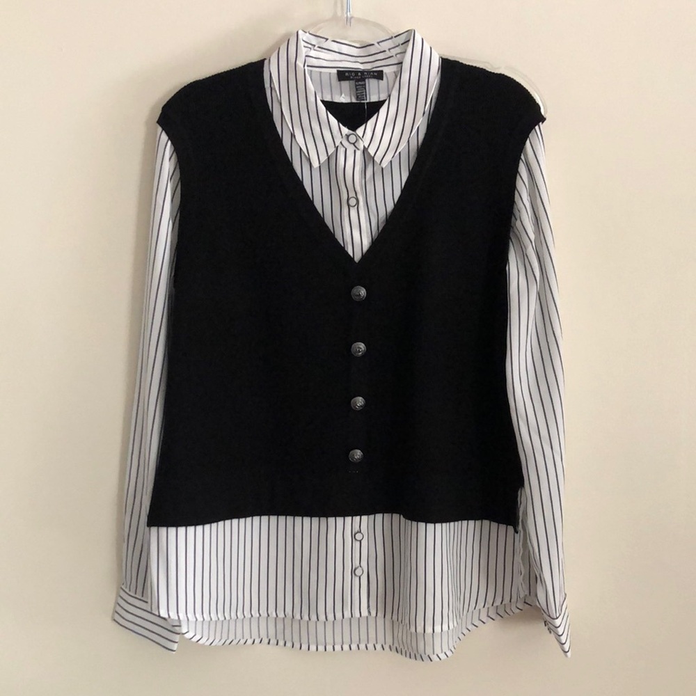 Rio & Rian Women’s Sweater Vest Shirt Combo Black Stripe